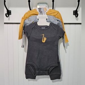 Pekkle Charcoal and Mustard Saxophone 5 Piece Baby Set, New with Tags, 6 Months